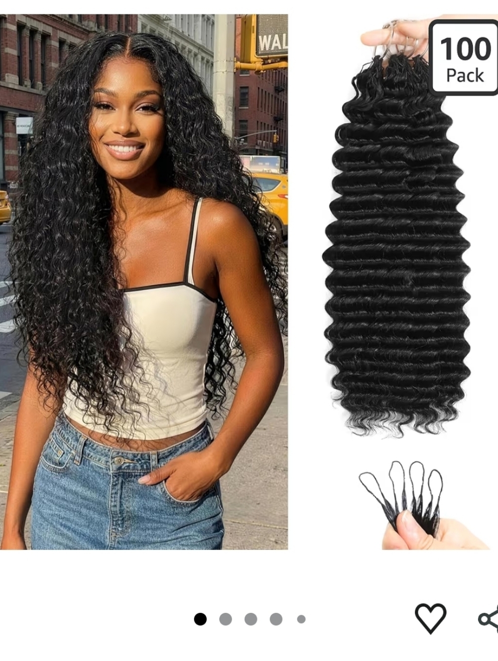 Pre-Looped Deep Wave Human Hair Crochet Extensions - Black (Deep-1B)
